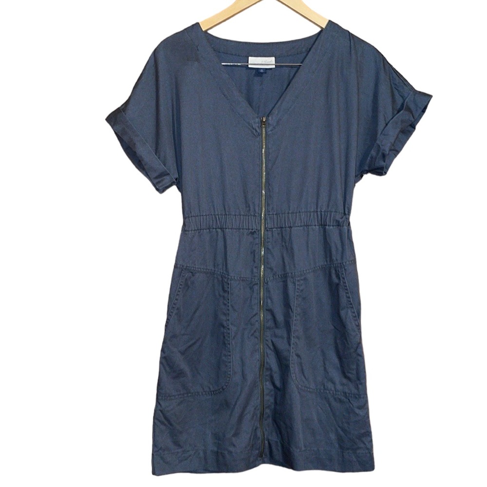 •UNIVERSAL THREAD•GRAY ZIP UTLITY DRESS WITH FRONT POCKETS AND CUFF SLEEVE XS